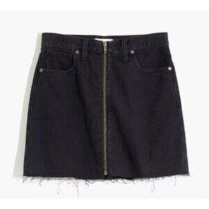 NWT MADEWELL Rigid Denim A-Line Mini Skirt Jean Lunar Wash Black Zip Front 27